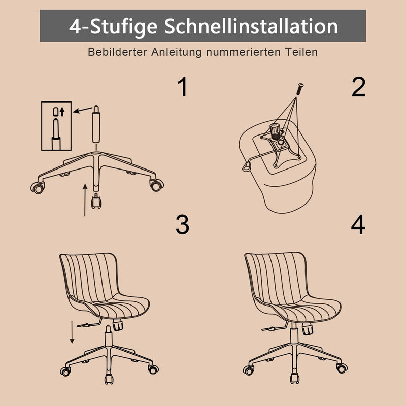 YOUTASTE Bürostuhl Ergonomisch, Schreibtischstuhl Höhenverstellbar, Bürostuhl mit PU-Leder & Rollen, Drehstuhl Wippfunktion, Computerstuhl 136 kg Belastbar, Khaki