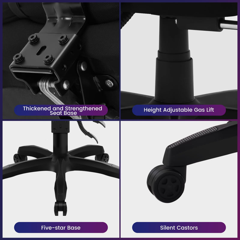 WOLTU Gaming Stuhl Stoff Stoff Kühl im Sommer Ergonomischer, 150 kg Belastbarkeit Verstellbarer Rückenlehne, Ergonomische Lendenstütze, Fußstütze, Büro- & Game-Sessel, Schwarz+Grau