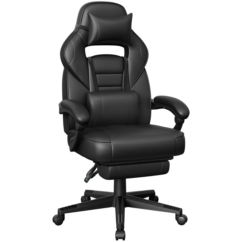 SONGMICS Bürostuhl, Schreibtischstuhl, ausziehbare Fußstütze, Kopfkissen, Lendenkissen, höhenverstellbar, ergonomisch, neigbare Rückenlehne, bis 150 kg belastbar, tintenschwarz OBG073B05