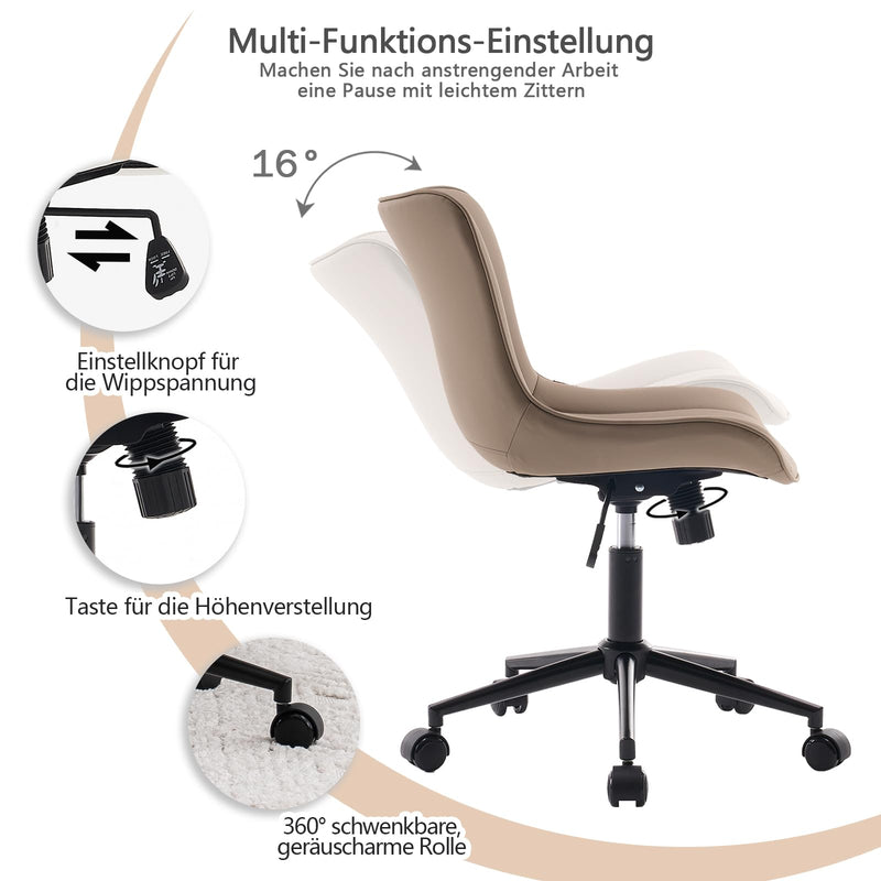YOUTASTE Bürostuhl Ergonomisch, Schreibtischstuhl Höhenverstellbar, Bürostuhl mit PU-Leder & Rollen, Drehstuhl Wippfunktion, Computerstuhl 136 kg Belastbar, Khaki