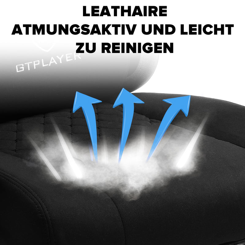 GTPLAYER Gaming Stuhl Ergonomischer Gaming Sessel Schreibtischstuhl mit Stoffoberfläche, Federsitzkissen, Verbindungsarmlehnen und Fußstütze hellschwarz