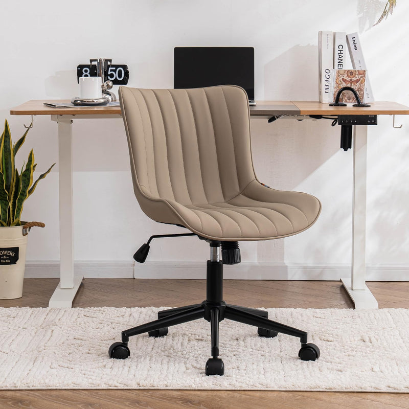 YOUTASTE Bürostuhl Ergonomisch, Schreibtischstuhl Höhenverstellbar, Bürostuhl mit PU-Leder & Rollen, Drehstuhl Wippfunktion, Computerstuhl 136 kg Belastbar, Khaki