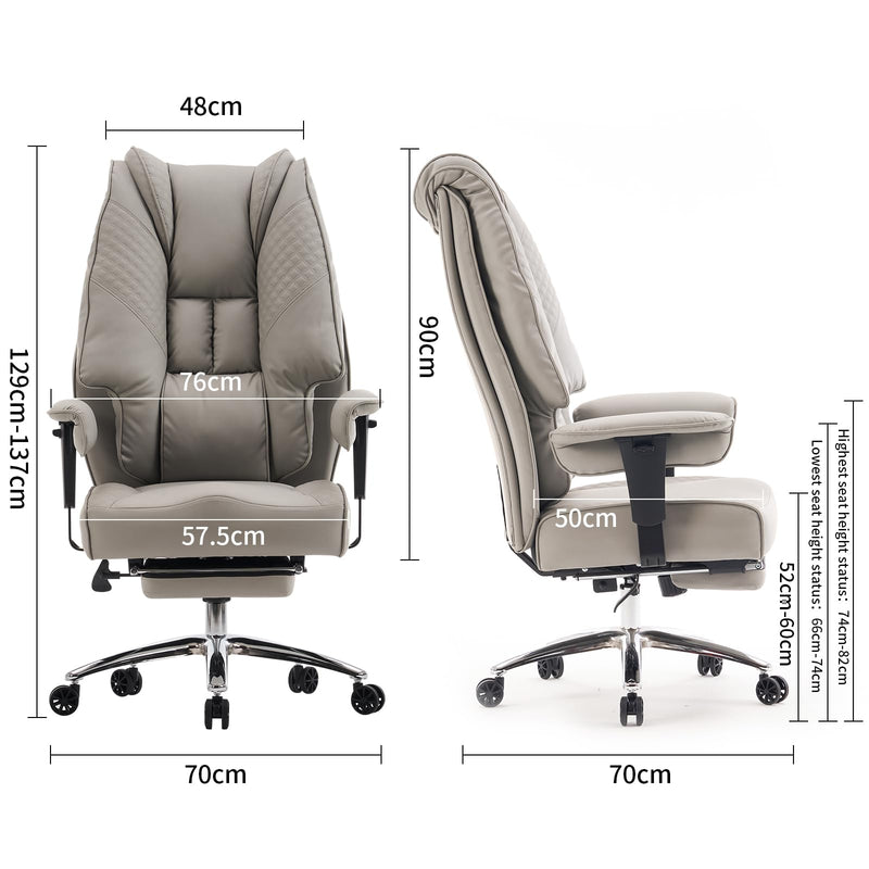 EXCEBET Bürostuhl Ergonomisch, Chefsessel mit Hoher Rückenlehne, Verstellbaren Armlehnen und Breitem Sitz, PU Leder Drehstuhl, Höhenverstellbar Schreibtischstuhl, Belastbar bis 200 kg (HELLGRAU)