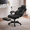 WOLTU Gaming Stuhl Stoff Stoff Kühl im Sommer Ergonomischer, 150 kg Belastbarkeit Verstellbarer Rückenlehne, Ergonomische Lendenstütze, Fußstütze, Büro- & Game-Sessel, Schwarz+Grau