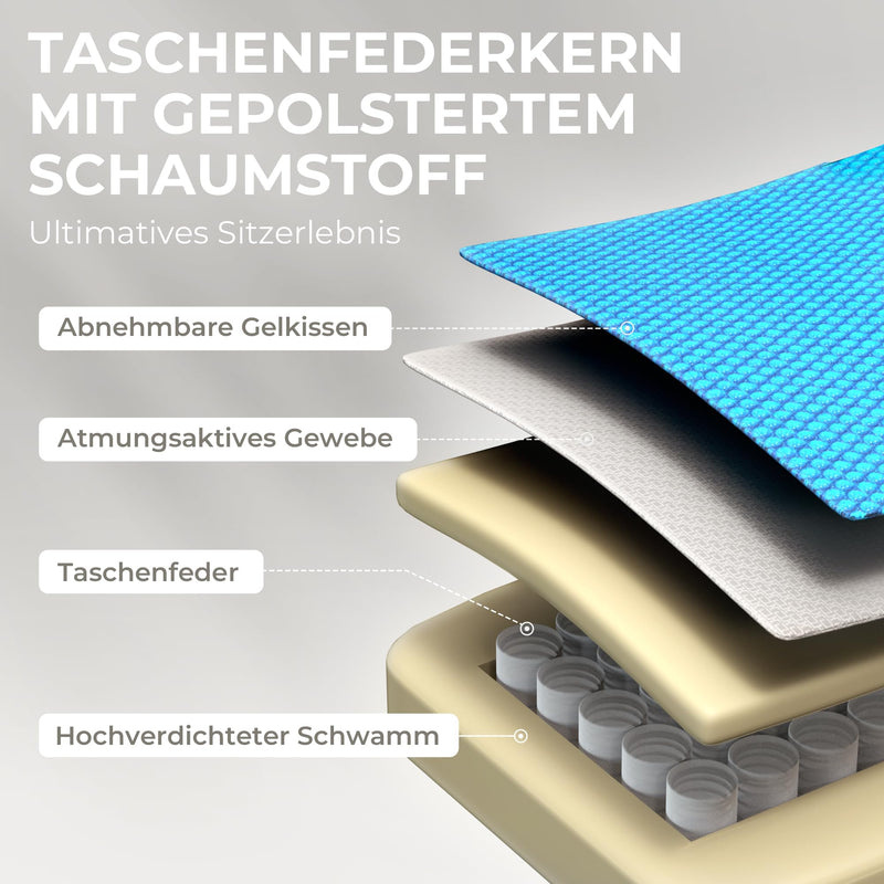 Dowinx Gaming Stuhl Stoff, Massage Gaming Sessel mit Fußstütze, Ergonomischer PC Stuhl Gamer Stuhl Bürostuhl 150 kg belastbarkeit, Beige