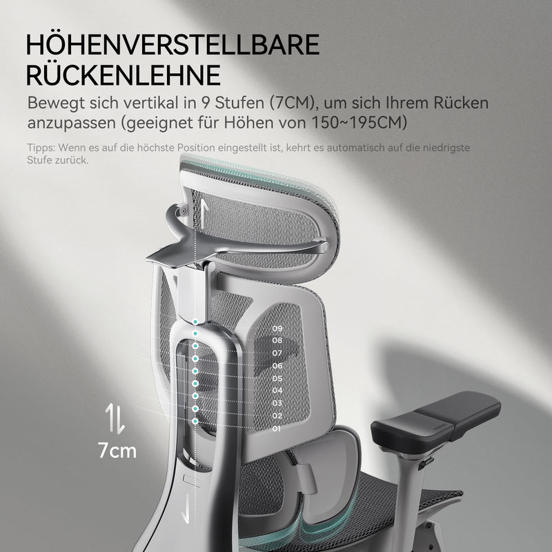 Hbada E3 Pro Ergonomischer Bürostuhl mit 3-Zonen dynamischer Lendenwirbelstütze, 4D verstellbare Kopfstütze, 6D-Armlehnen verstellbar, Schreibtischstuhl mit Fußstütze, Grau
