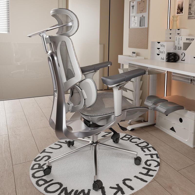 Hbada E3 Pro Ergonomischer Bürostuhl mit 3-Zonen dynamischer Lendenwirbelstütze, 4D verstellbare Kopfstütze, 6D-Armlehnen verstellbar, Schreibtischstuhl mit Fußstütze, Grau