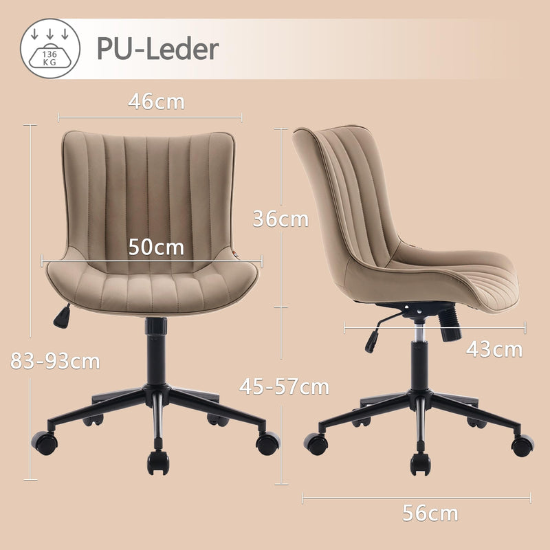 YOUTASTE Bürostuhl Ergonomisch, Schreibtischstuhl Höhenverstellbar, Bürostuhl mit PU-Leder & Rollen, Drehstuhl Wippfunktion, Computerstuhl 136 kg Belastbar, Khaki