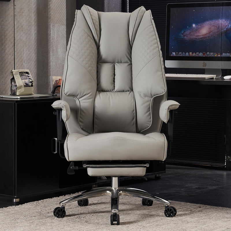 EXCEBET Bürostuhl Ergonomisch, Chefsessel mit Hoher Rückenlehne, Verstellbaren Armlehnen und Breitem Sitz, PU Leder Drehstuhl, Höhenverstellbar Schreibtischstuhl, Belastbar bis 200 kg (HELLGRAU)