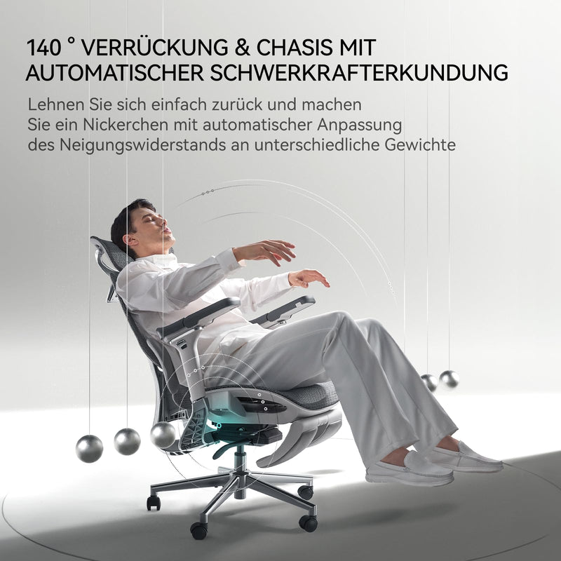 Hbada E3 Pro Ergonomischer Bürostuhl mit 3-Zonen dynamischer Lendenwirbelstütze, 4D verstellbare Kopfstütze, 6D-Armlehnen verstellbar, Schreibtischstuhl mit Fußstütze, Grau
