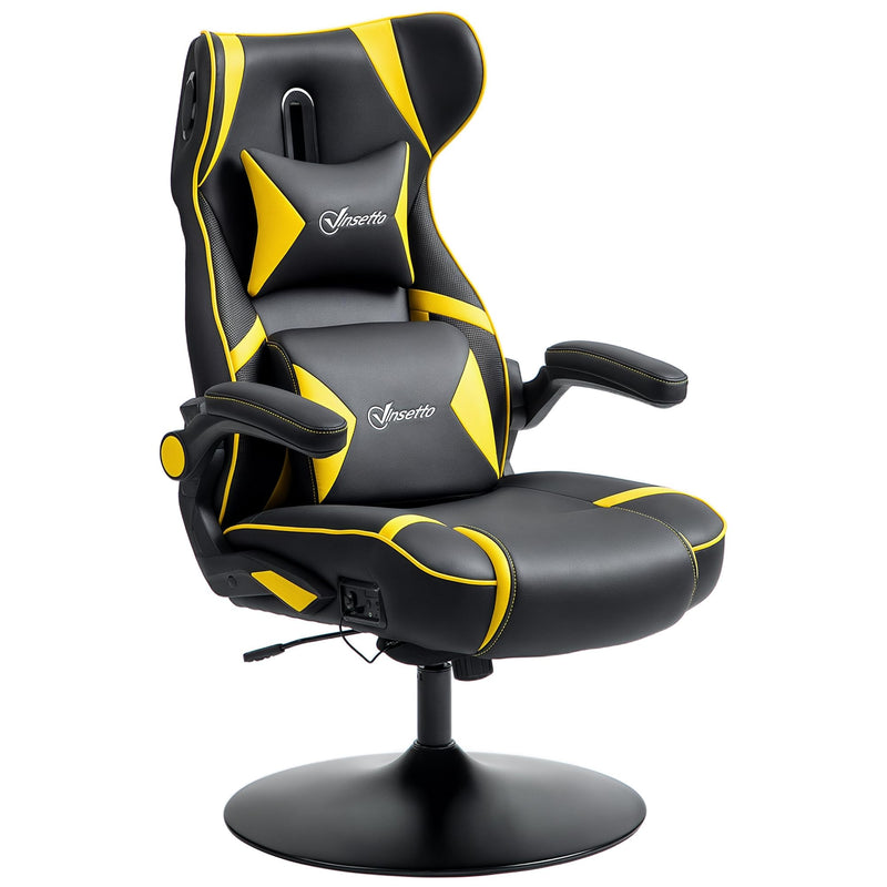 Vinsetto Gaming Stuhl mit Wippen- und Schkelfunktion, ergonomischer Computerstuhl, höhenverstellbar, drehbar Schreibtischstuhl mit Lautsprecher, bis 120 kg belastbar, Schwarz+Gelb