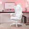Dowinx Gaming Stuhl - Süße Katze Edition - Ergonomischer Computerstuhl mit Hoher Rückenlehne und Lendenwirbelstütze, PU-Leder, Fußstütze, Weiße Katze