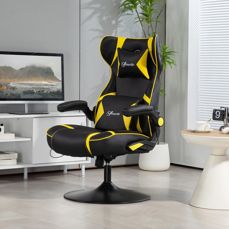 Vinsetto Gaming Stuhl mit Wippen- und Schkelfunktion, ergonomischer Computerstuhl, höhenverstellbar, drehbar Schreibtischstuhl mit Lautsprecher, bis 120 kg belastbar, Schwarz+Gelb