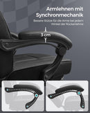 SONGMICS Bürostuhl, Schreibtischstuhl, ausziehbare Fußstütze, Kopfkissen, Lendenkissen, höhenverstellbar, ergonomisch, neigbare Rückenlehne, bis 150 kg belastbar, tintenschwarz OBG073B05