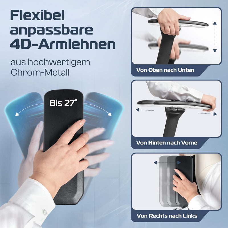 CLOUVOU ProSeat Bürostuhl Ergonomisch [TESTSIEGER] Schreibtischstuhl 100% individuell einstellbar | Büro Stuhl & Gaming Stuhl | Computerstuhl Home Office Chair Ergonomic | Drehstuhl 150 kg
