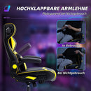 Vinsetto Gaming Stuhl mit Wippen- und Schkelfunktion, ergonomischer Computerstuhl, höhenverstellbar, drehbar Schreibtischstuhl mit Lautsprecher, bis 120 kg belastbar, Schwarz+Gelb